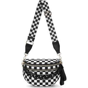Versatile Chain Bum Handbag with Checkered Strap, Stylish & Functional for Moms